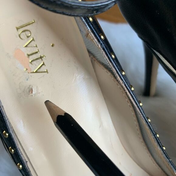Levity Black Leather Heels Mesh Side Panel - Picture 5 of 12